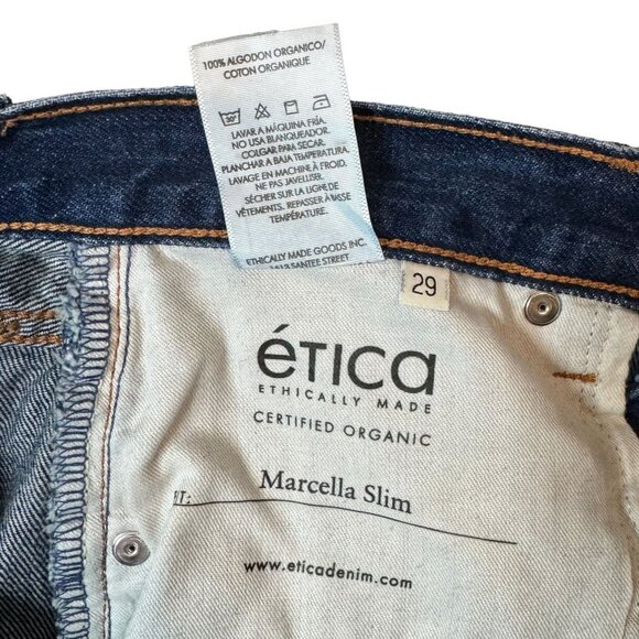 Etica Marcella High Rise Slim Leg Jean Organic Cotton Womens 29 Dark Wash Denim - Picture 8 of 10